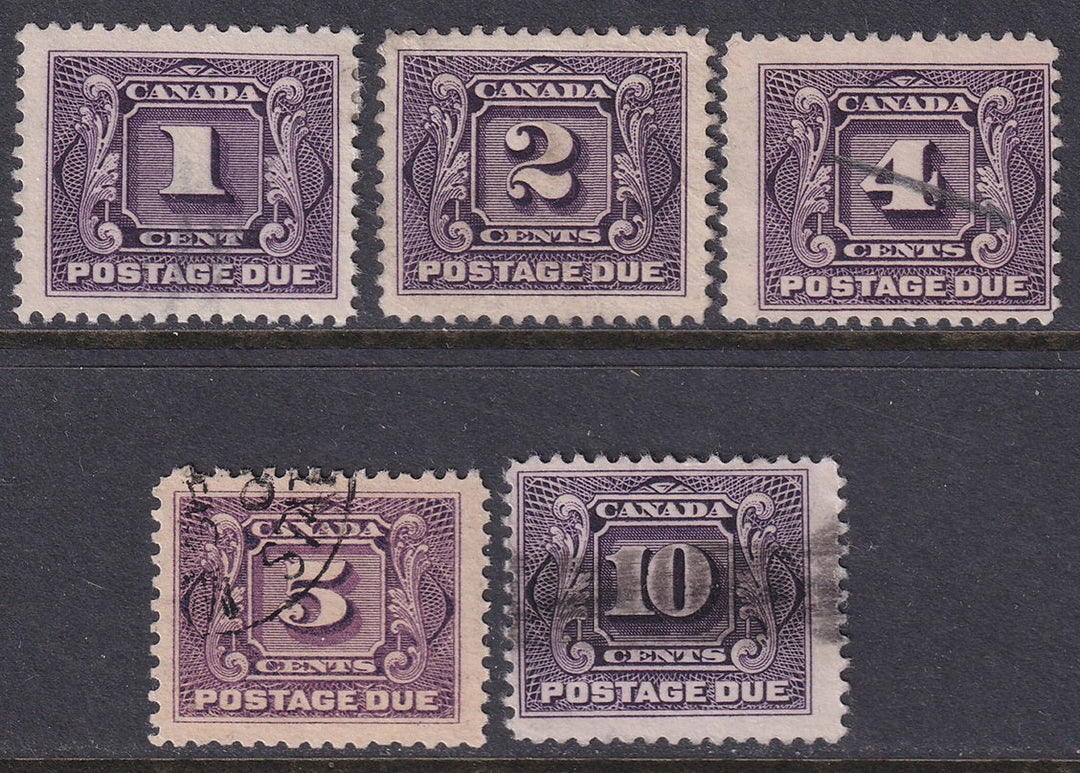 Canada 1928 Sc J1c-5 postage due set used all reddish violet