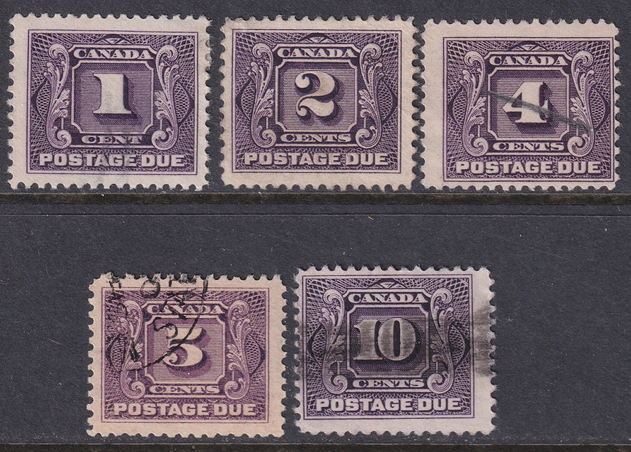 Canada 1928 Sc J1c-5 postage due set used all reddish violet