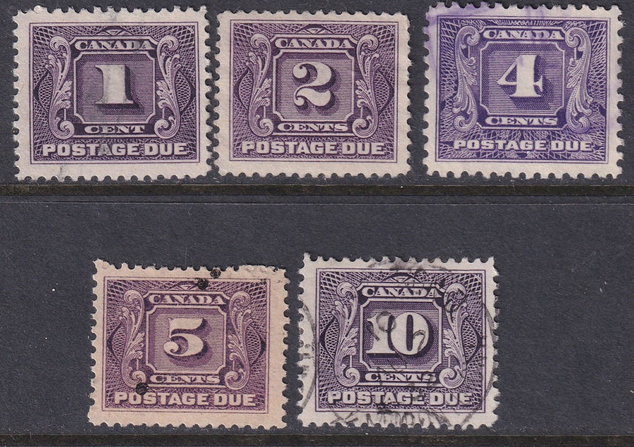 Canada 1928 Sc J1c-5 postage due set used all reddish violet