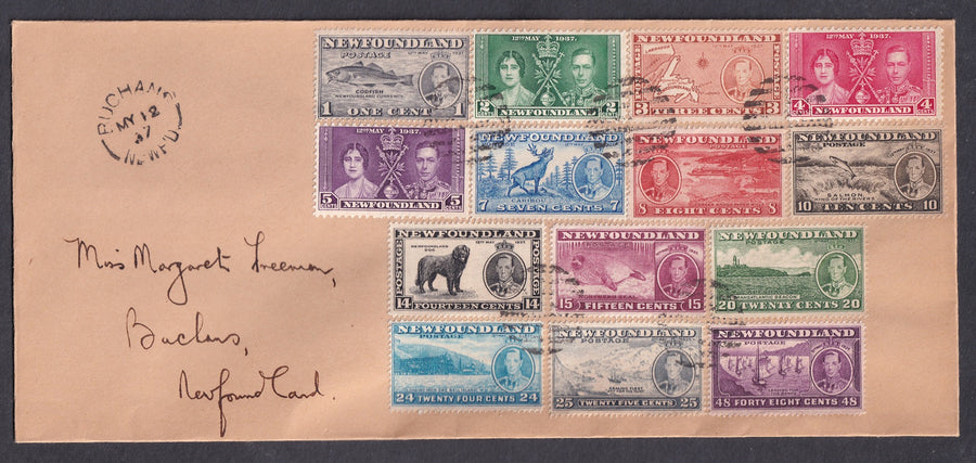 Newfoundland 1937 Sc 230-43 FDC cover to Buchans with both KGVI coronation sets