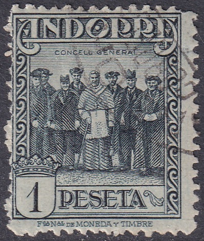 Andorra Spanish 1929 Sc 22 used perf 14 gum remaining