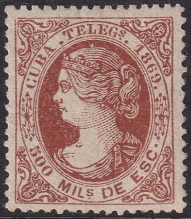 Spanish Antilles 1869 telégrafo Ed 5 telegraph MLH*