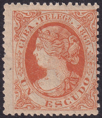 Spanish Antilles 1869 telégrafo Ed 6 telegraph MNH** gum crazing/toning