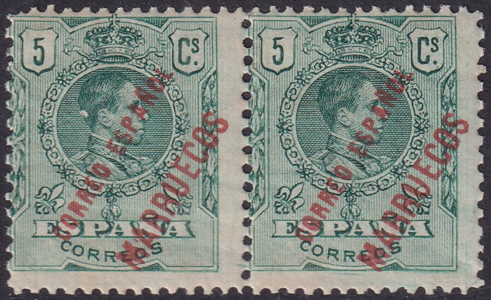 Spanish Morocco 1909 Sc 15 pair MNH** streaky gum