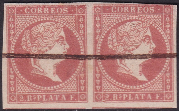 Spanish Antilles 1857 Sc 14 pair used pen cancel positions I-14/I-15