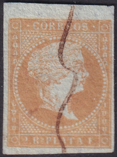 Spanish Antilles 1855 Sc 4 used pen cancel small thin