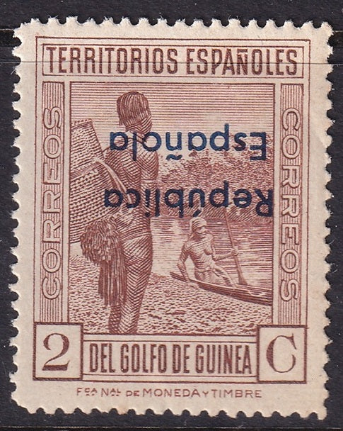 Spanish Guinea 1933 Sc 249 MNH** inverted overprint variety