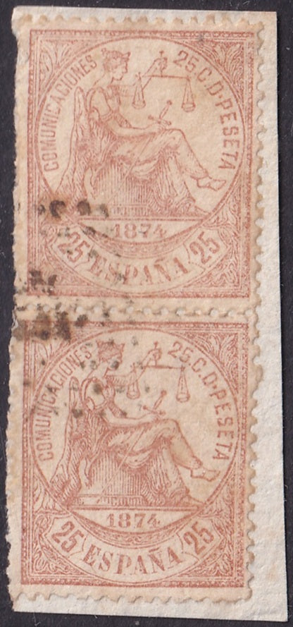 Spain 1874 Sc 205 pair used rombo de puntos cancel on piece