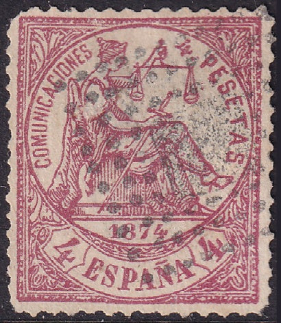 Spain 1874 Sc 209 used rombo de puntos cancel centre hinge thin