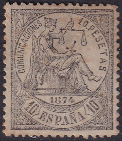 Spain 1874 Sc 210 MLH* staining/toning