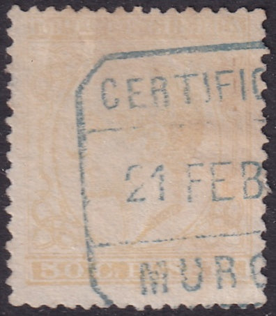 Spain 1877 Sc MR11 war tax used small repaired side tear