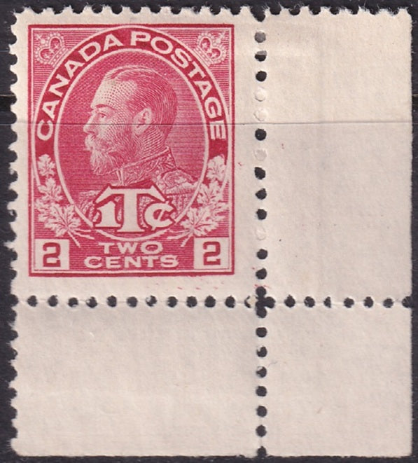 Canada 1916 Sc MR3b war tax MH* corner single