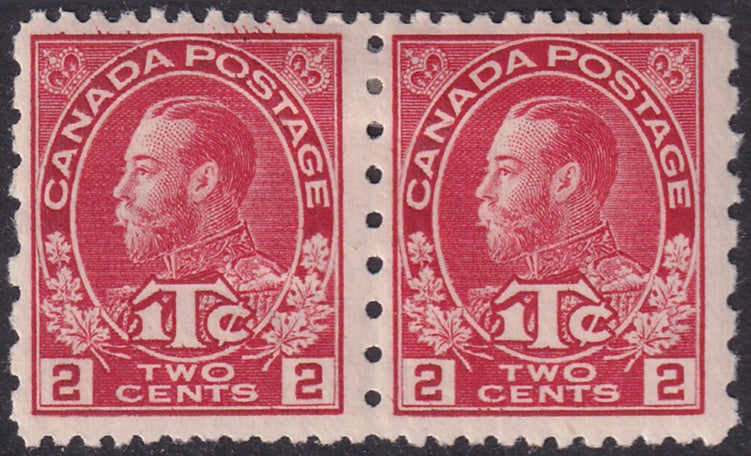 Canada 1916 Sc MR5 war tax pair MH* some disturbed gum
