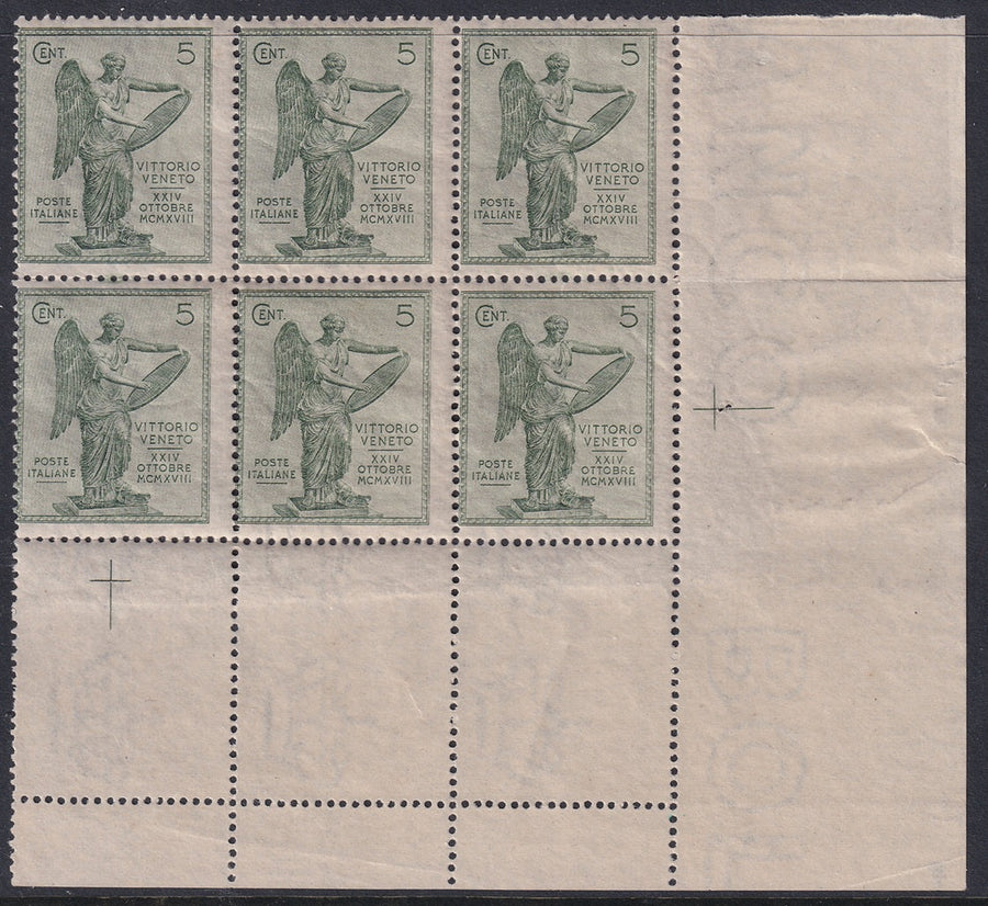 Italy 1921 Sc 136 lower right corner block of 6 MNH**