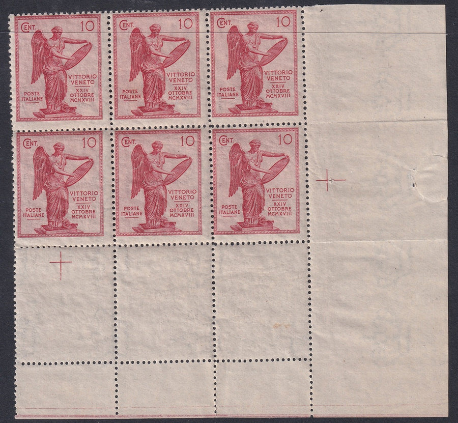Italy 1921 Sc 137d lower right corner block of 6 MNH** with variety