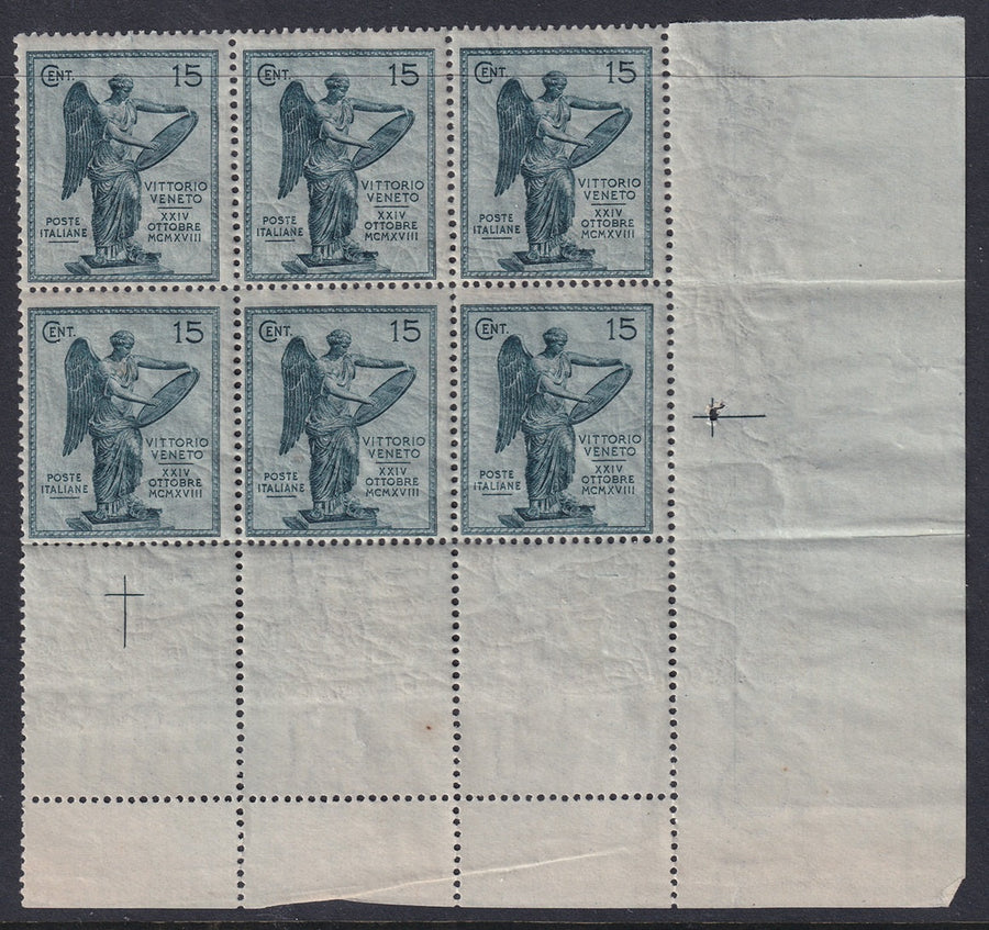Italy 1921 Sc 138 lower right corner block of 6 MNH**