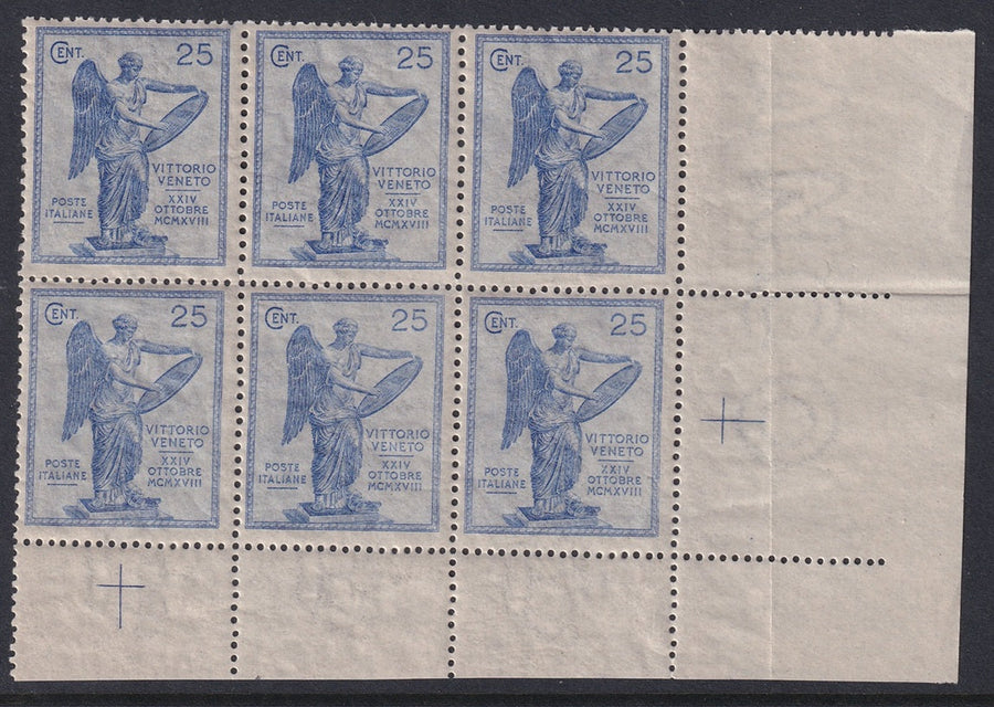 Italy 1921 Sc 139a lower right corner block of 6 MNH**