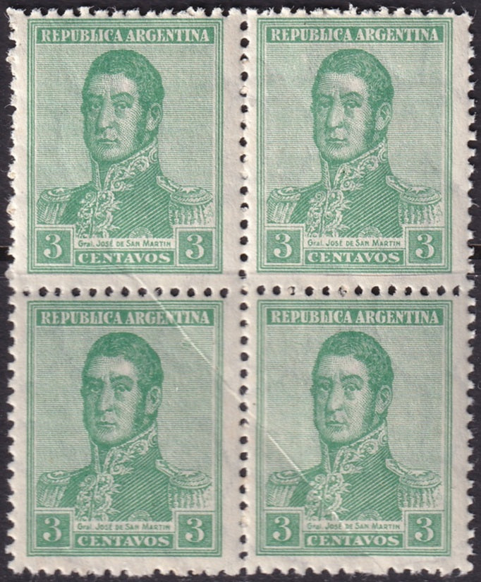 Argentina 1922 Sc 307 block MNH** diagonal creases