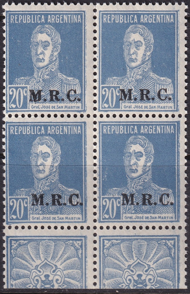 Argentina 1925 Sc OD343 official margin block MNH**