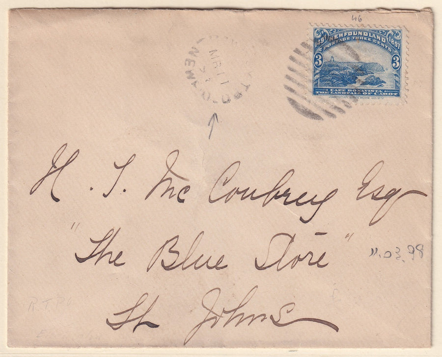 Newfoundland 1898 Sc 63 on cover with railway TPO cancel to St. John's