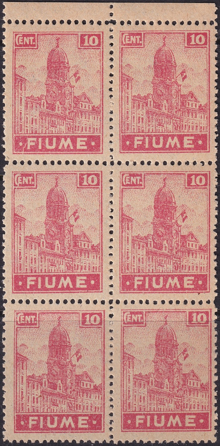 Fiume 1919 Sc 30a block of 6 MNH** greyish paper