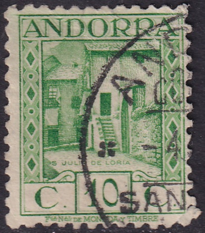 Andorra Spanish 1937 Sc 27a used damaged lower corner creases