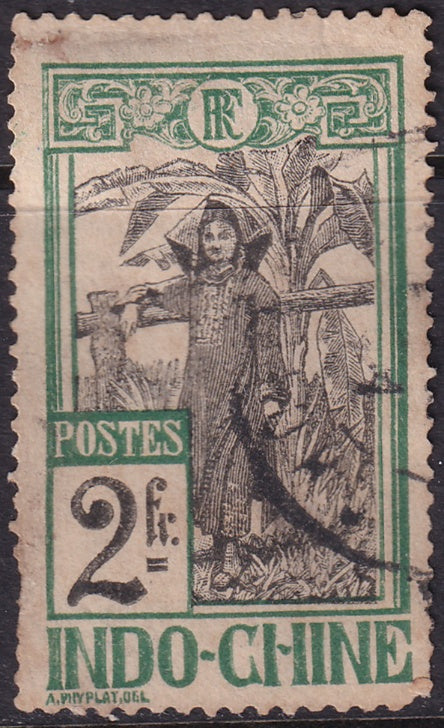 Indochina 1907 Sc 56 used heavy hinge toned