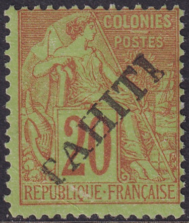 Tahiti 1893 Sc 11 MNG(*) forged overprint
