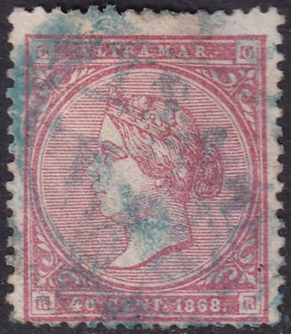 Spanish Antilles 1868 Sc 34 used blue date cancel