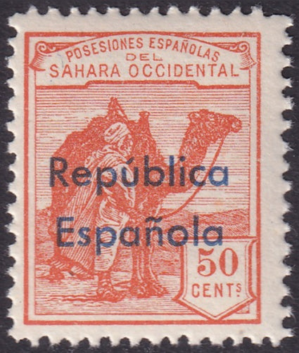 Spanish Sahara 1932 Sc 31 MNH** horizontal overprint variety