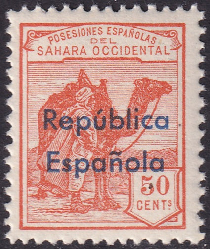 Spanish Sahara 1932 Sc 31 MNH** horizontal overprint variety