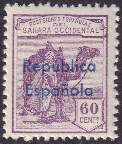 Spanish Sahara 1932 Sc 32 MNH** horizontal overprint variety