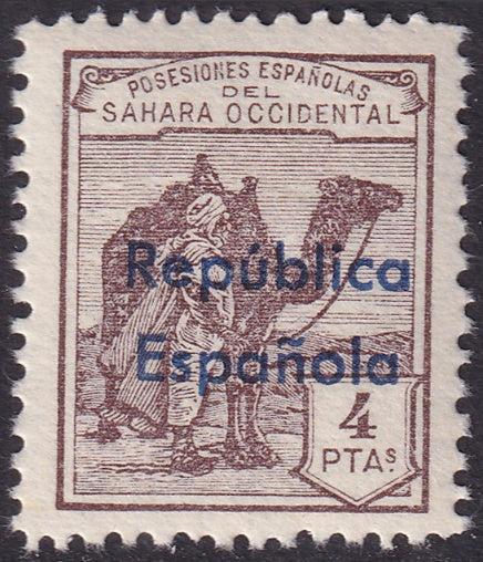 Spanish Sahara 1932 Sc 34 MNH** horizontal overprint variety