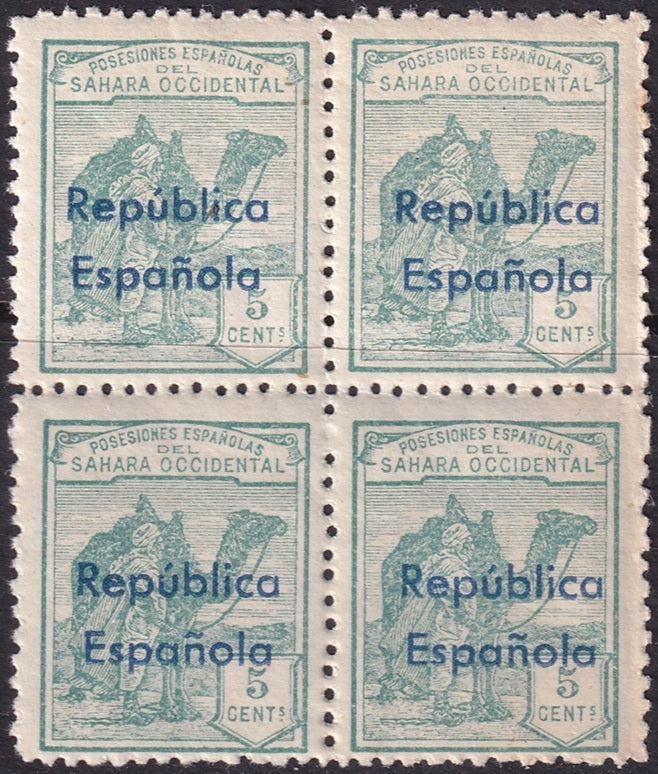 Spanish Sahara 1932 Sc 24 block MH* horizontal and overprint colour variety