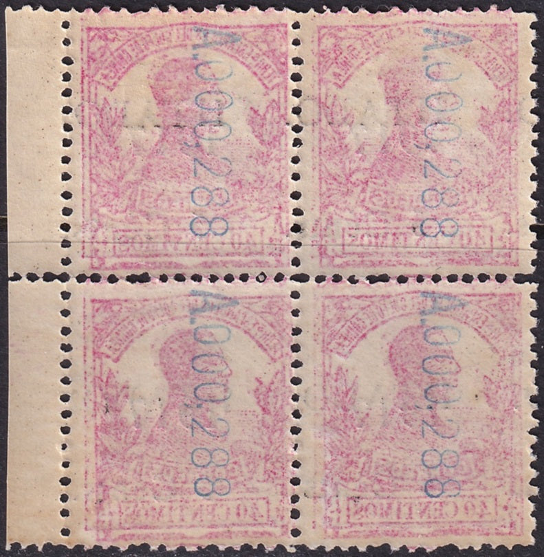 Spanish Guinea 1918 Sc 154 Ed 124 block MNH** shifted overprint
