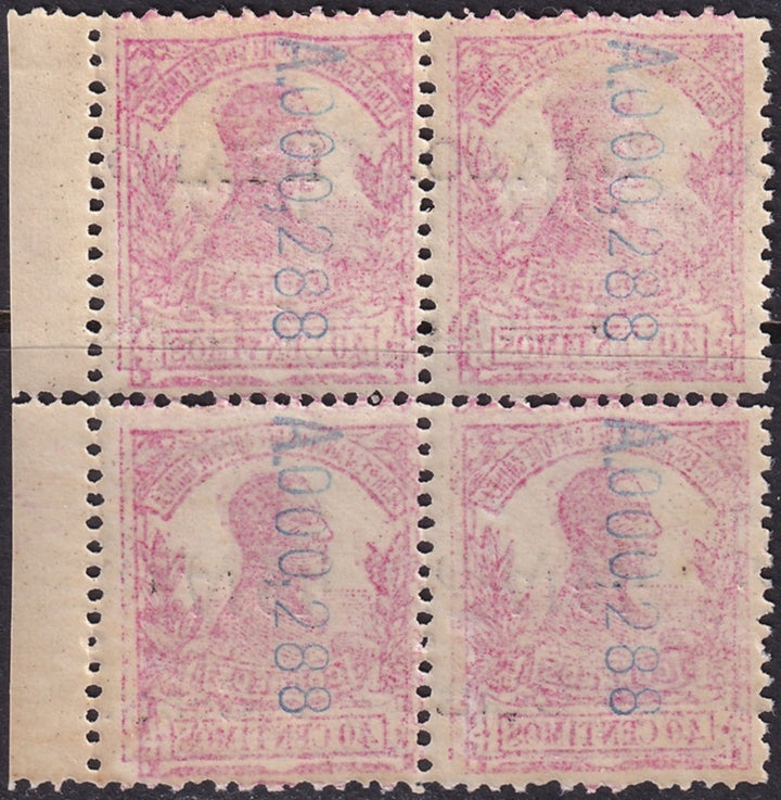 Spanish Guinea 1918 Sc 154 Ed 124 block MNH** shifted overprint