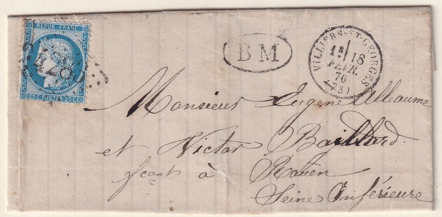 France 1876 Sc 58 folded letter Villiers-St-Georges to Rouen with "4283" GC cancel