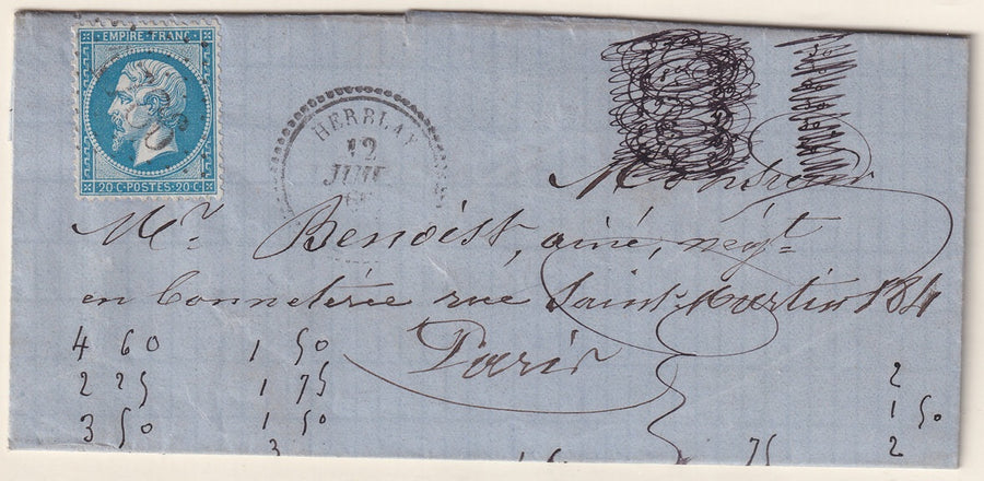 France 1866 Sc 26 folded letter Herblay to Paris with "1786" GC cancel