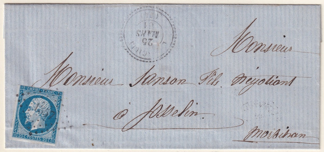 France 1861 Sc 15 folded letter La Gacilly to Josselin with "1357" PC cancel