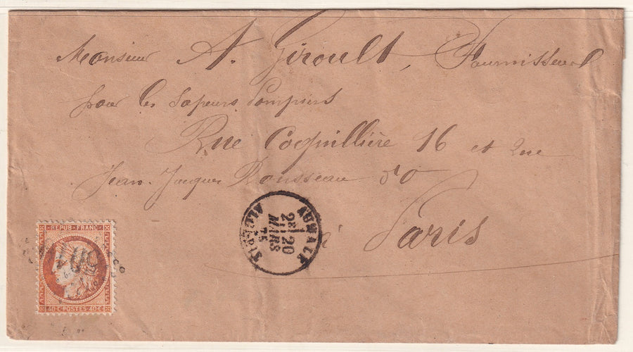 France 1875 Sc 59 cover Aumale (Algeria) to Paris with "5010" GC cancel