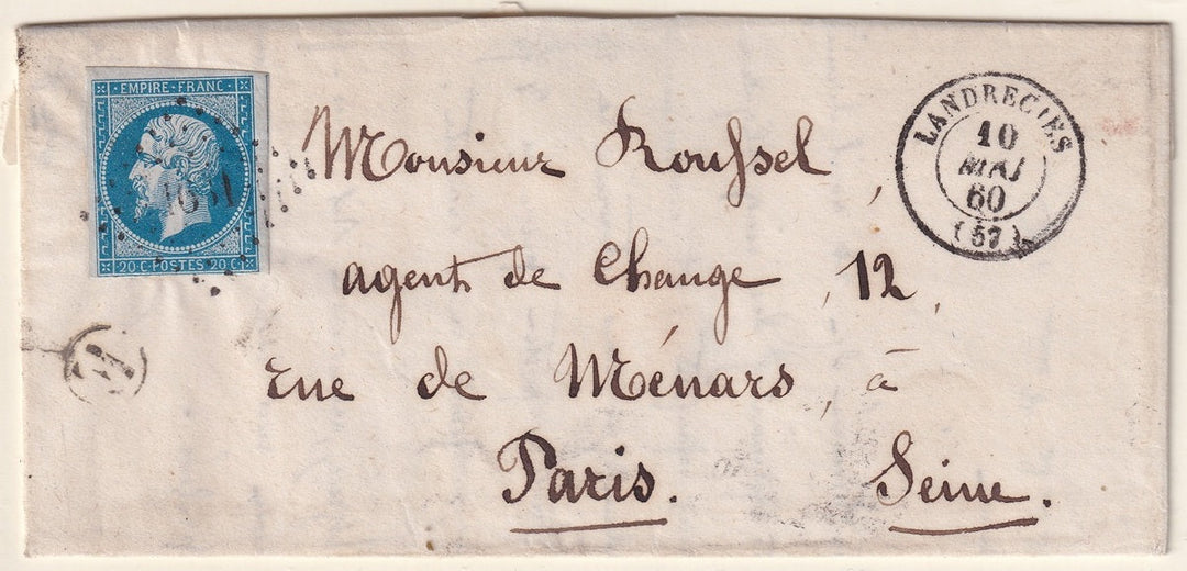 France 1860 Sc 15 folded letter Landrecies to Paris with "1631" PC cancel