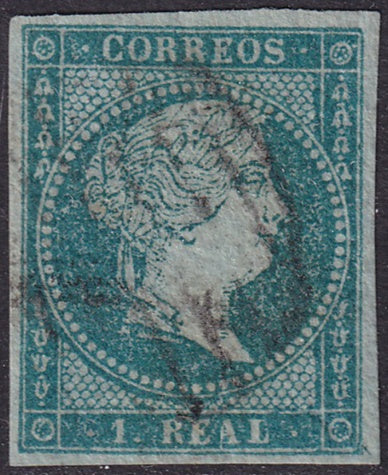Spain 1855 Sc 38 used grill (parrilla) cancel "extended A" variety