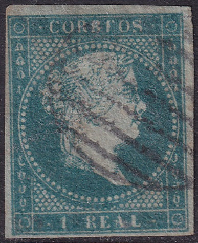 Spain 1855 Sc 38 used grill (parrilla) cancel "damaged E" variety