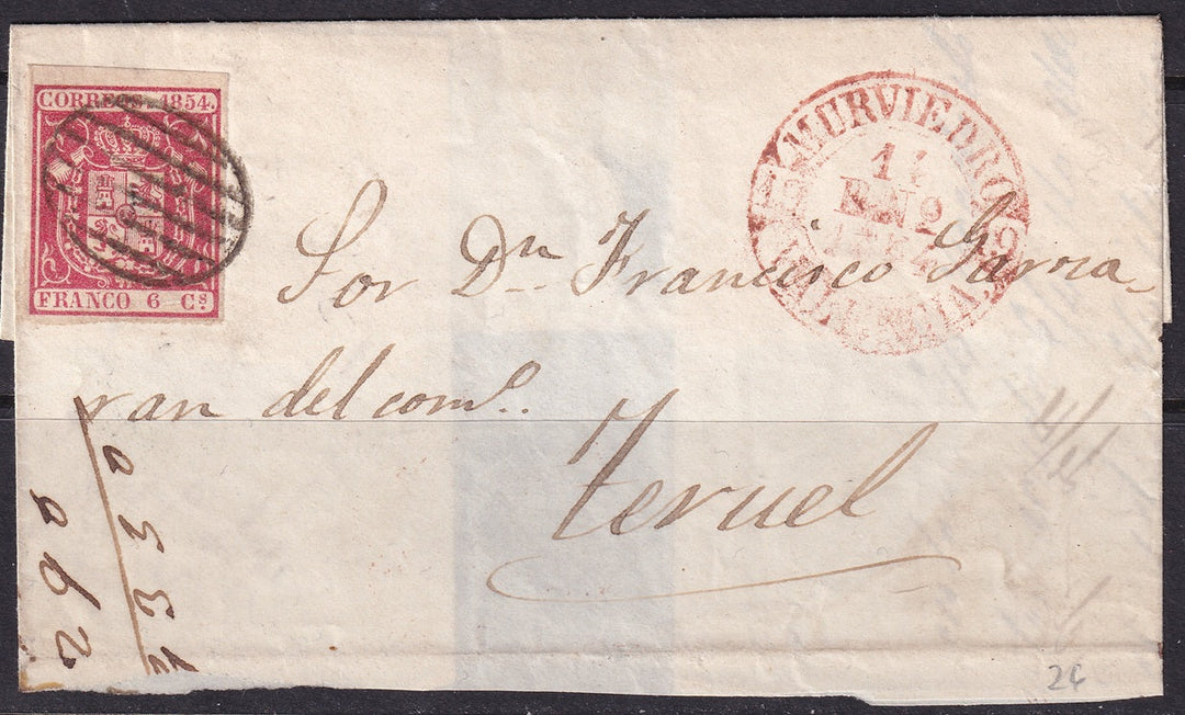 Spain 1854 Sc 26 letter fragment Murviedro to Teruel