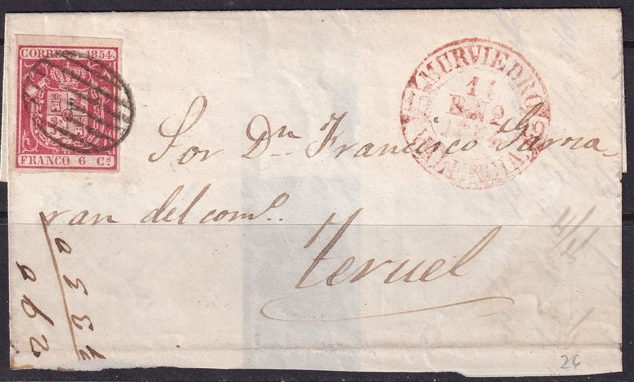 Spain 1854 Sc 26 letter fragment Murviedro to Teruel