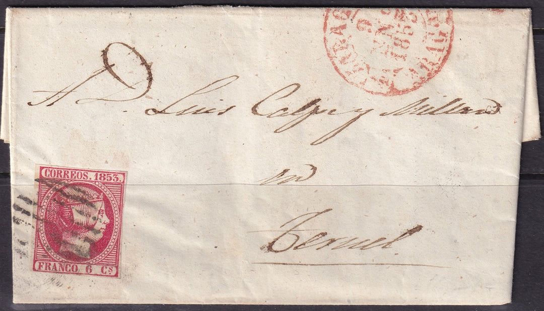 Spain 1853 Sc 19 folded letter Zaragoza to Tereul