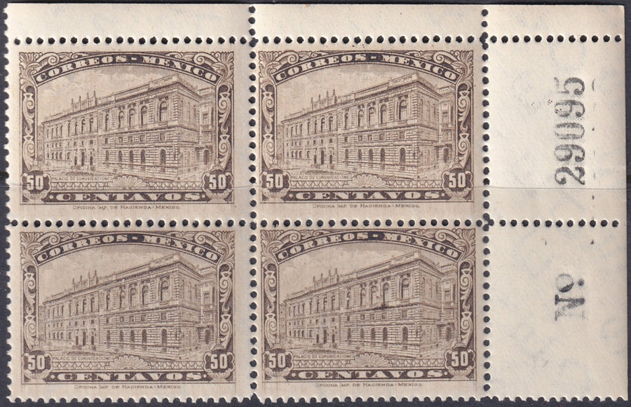 Mexico 1923 Sc 648 upper right plate block MNH**
