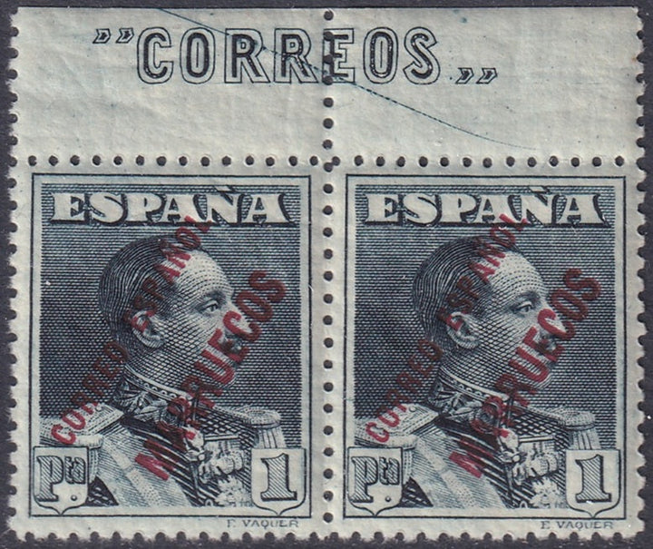 Spanish Morocco 1929 Ed 59 UPU congress specimen (muestra) inscription pair MNH**