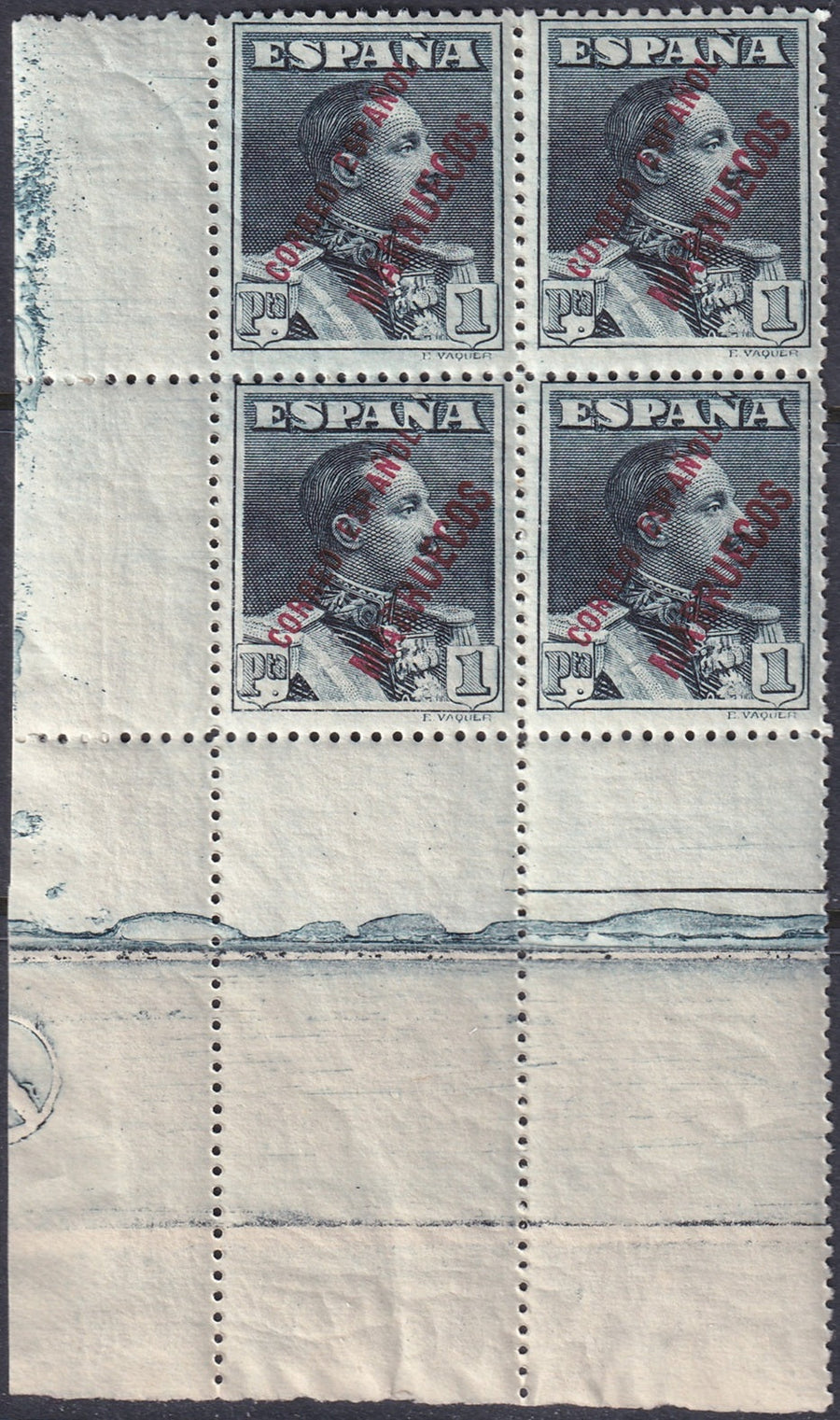 Spanish Morocco 1929 Ed 59 UPU congress specimen (muestra) corner block MNH**