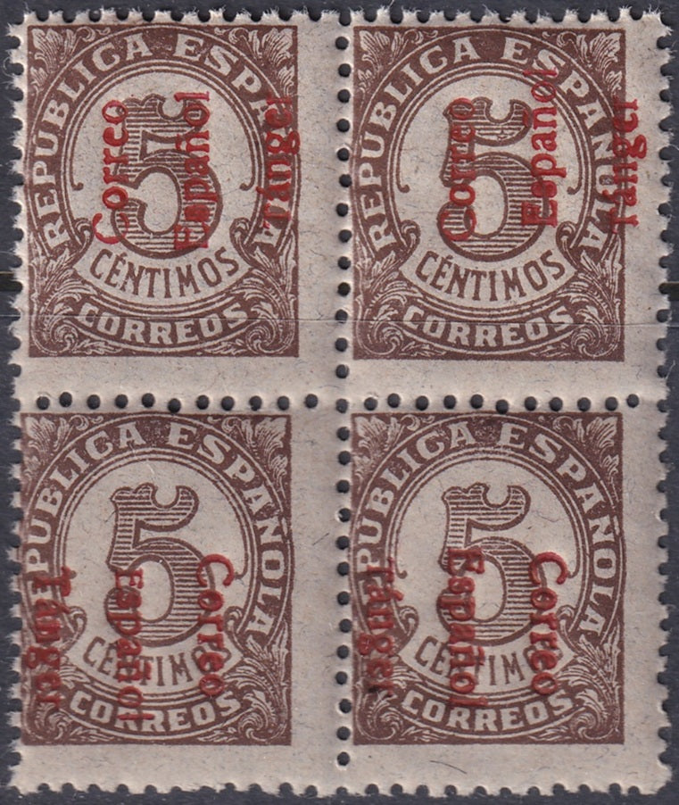 Spanish Tangier 1938 Ed 96hvhi block MNH** inverted overprint variety